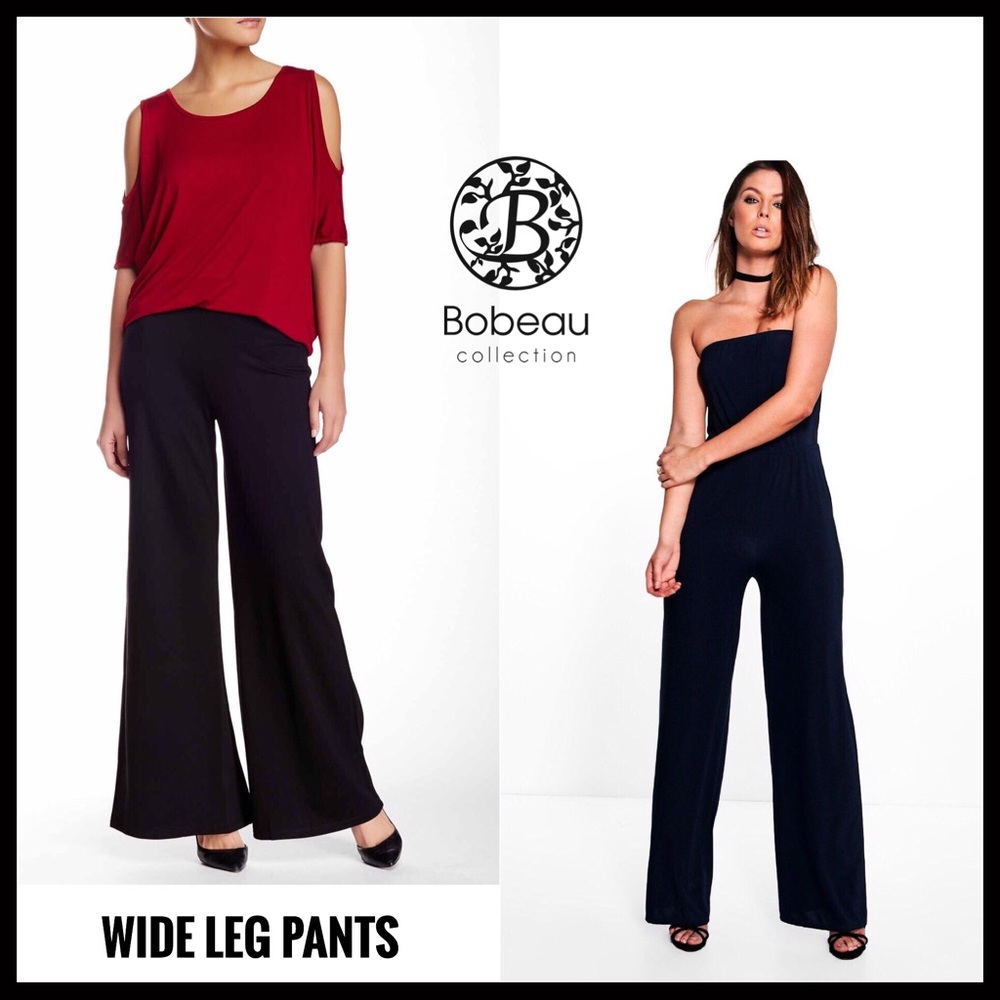 BLACK WIDE LEG KNIT STRETCH PALAZZO PANTS A2C - Picture 1 of 8